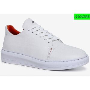 MOVERS MENS NIB MEME LOW TOP WHITE LEATHER SNEAKERS. SIZE 10.5 D